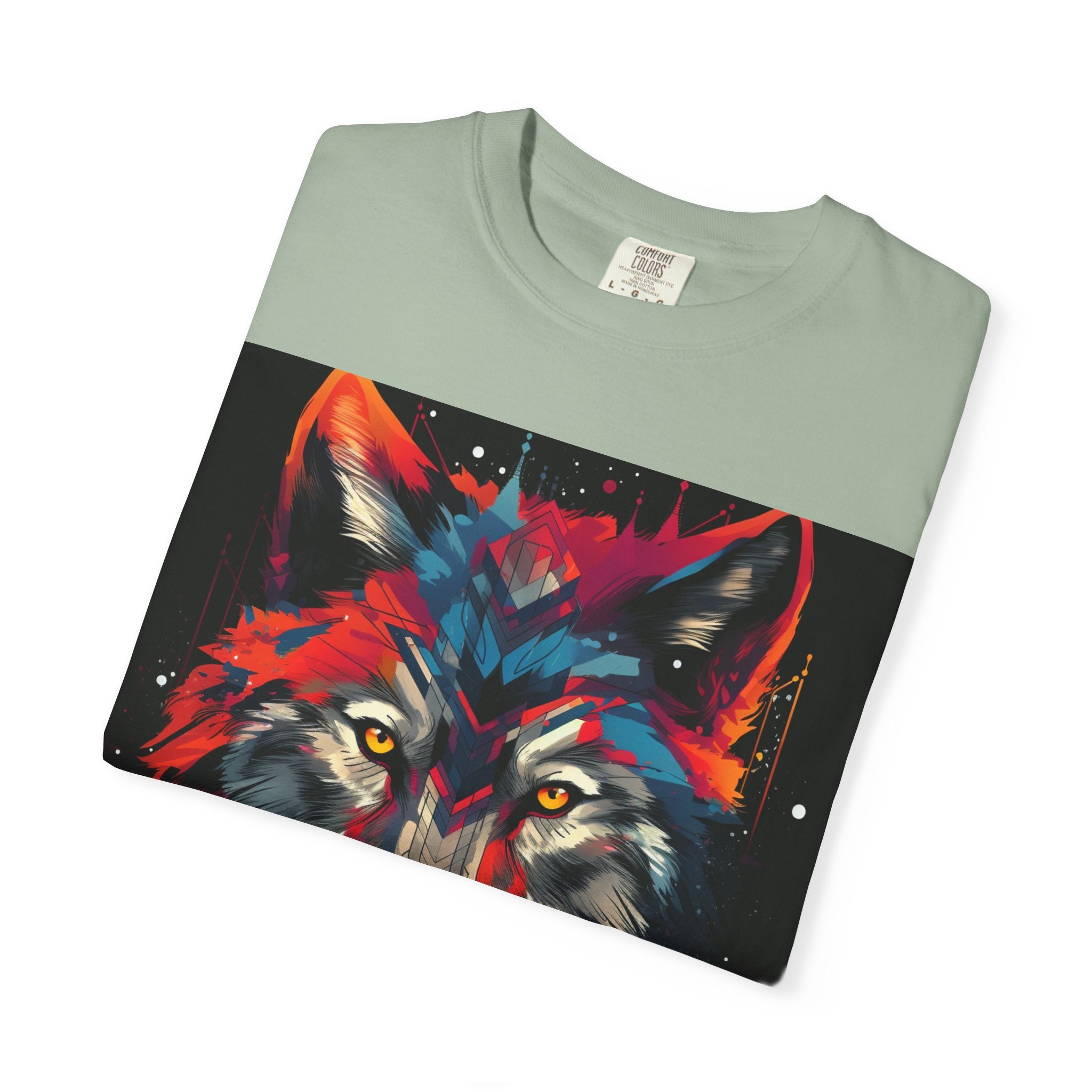 Colorful Wolf Portrait T-Shirt — Geometric Diamond Graphic Tee