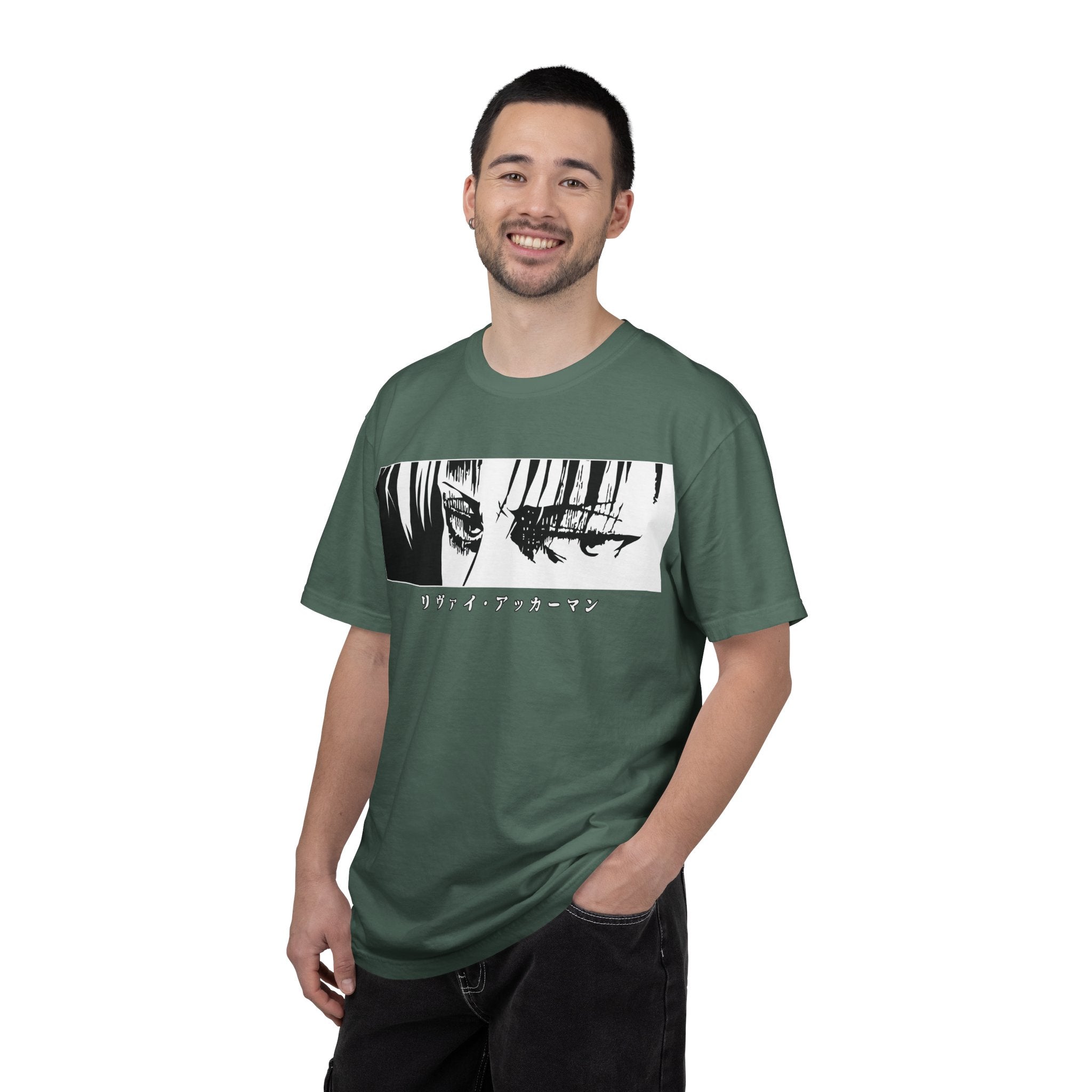 Anime Eyes Graphic T-Shirt — Monochrome Manga Panel with Japanese Text