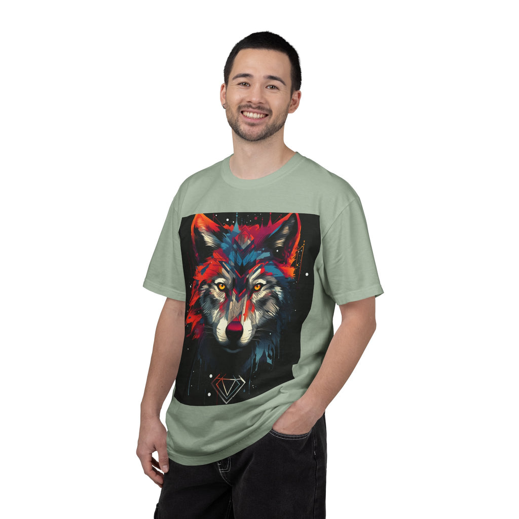 Colorful Wolf Portrait T-Shirt — Geometric Diamond Graphic Tee