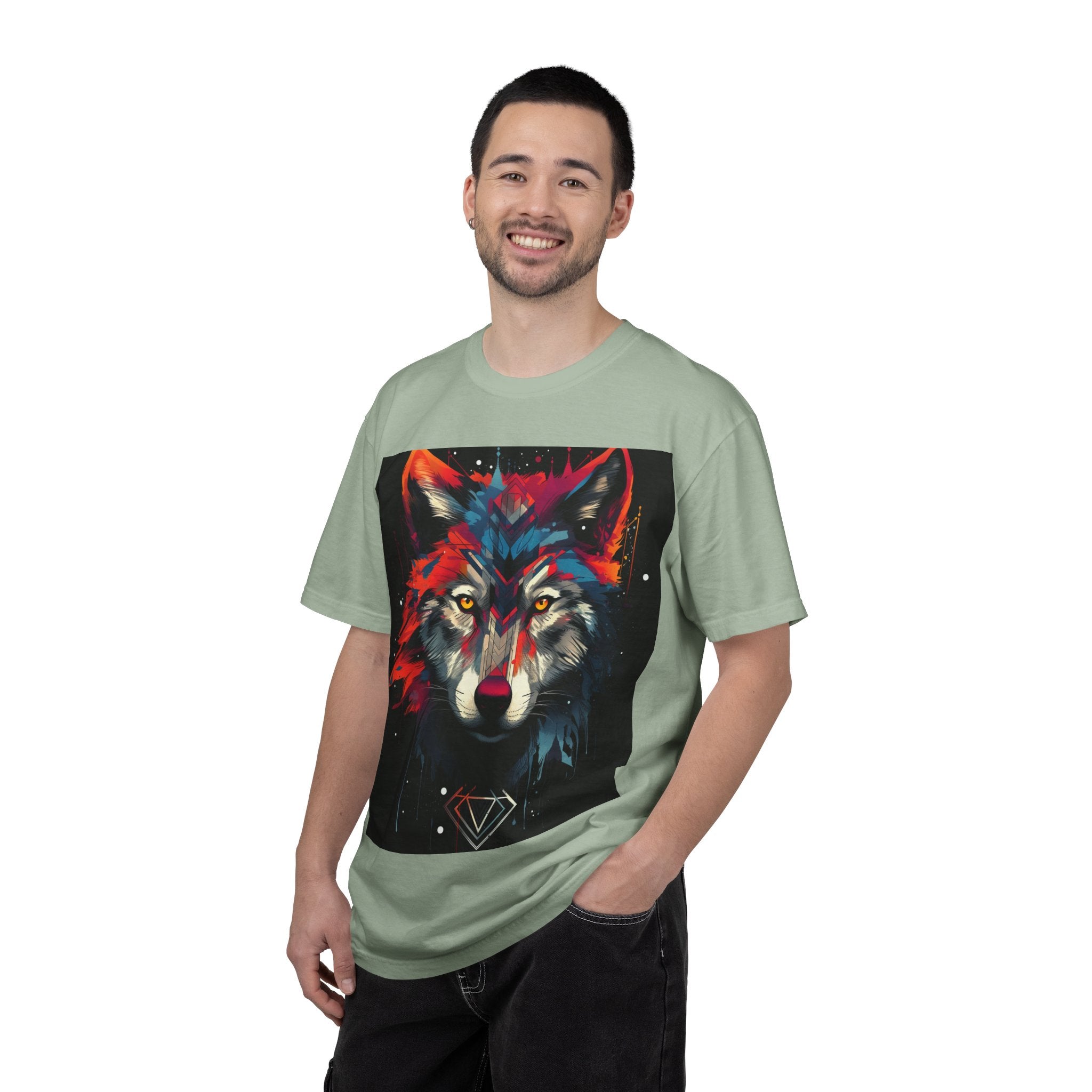 Colorful Wolf Portrait T-Shirt — Geometric Diamond Graphic Tee