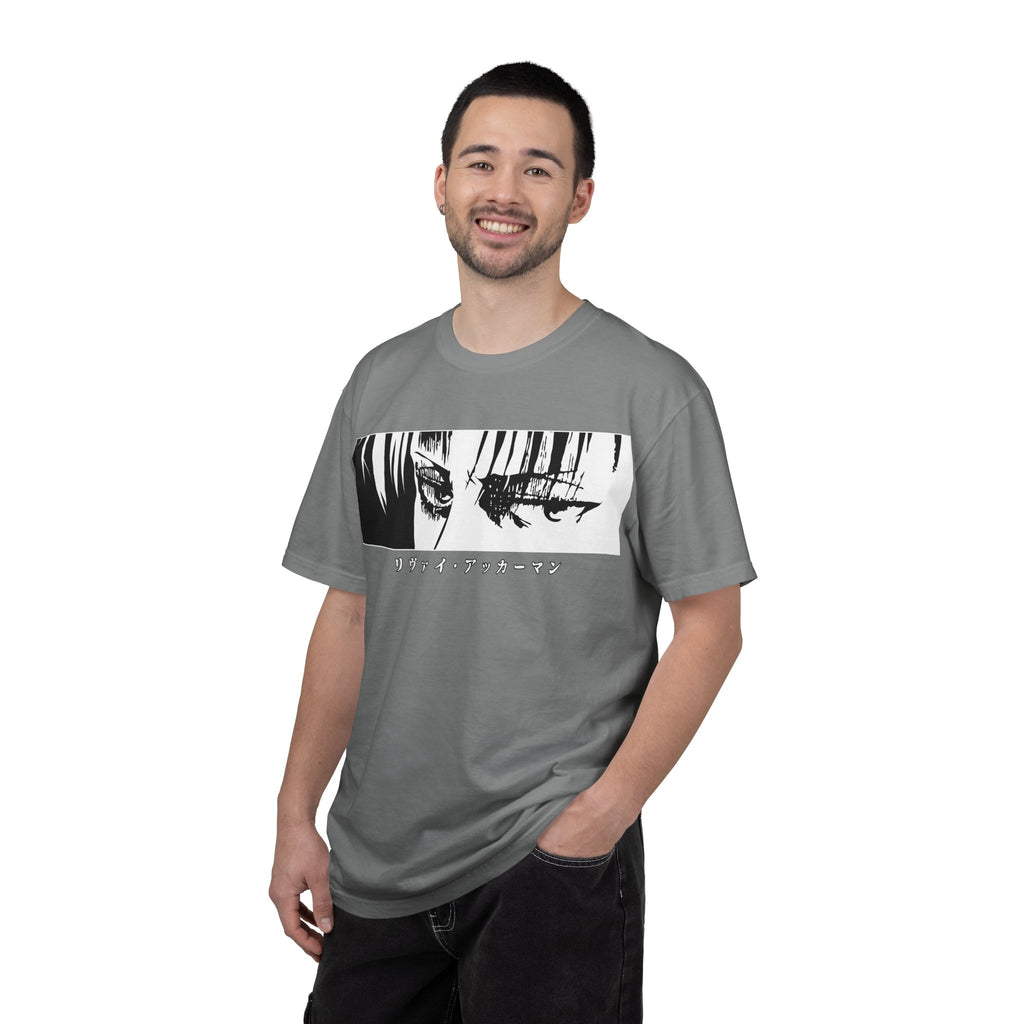 Anime Eyes Graphic T-Shirt — Monochrome Manga Panel with Japanese Text