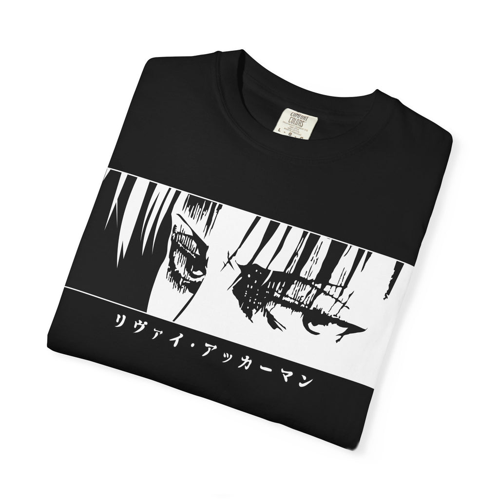 Anime Eyes Graphic T-Shirt — Monochrome Manga Panel with Japanese Text