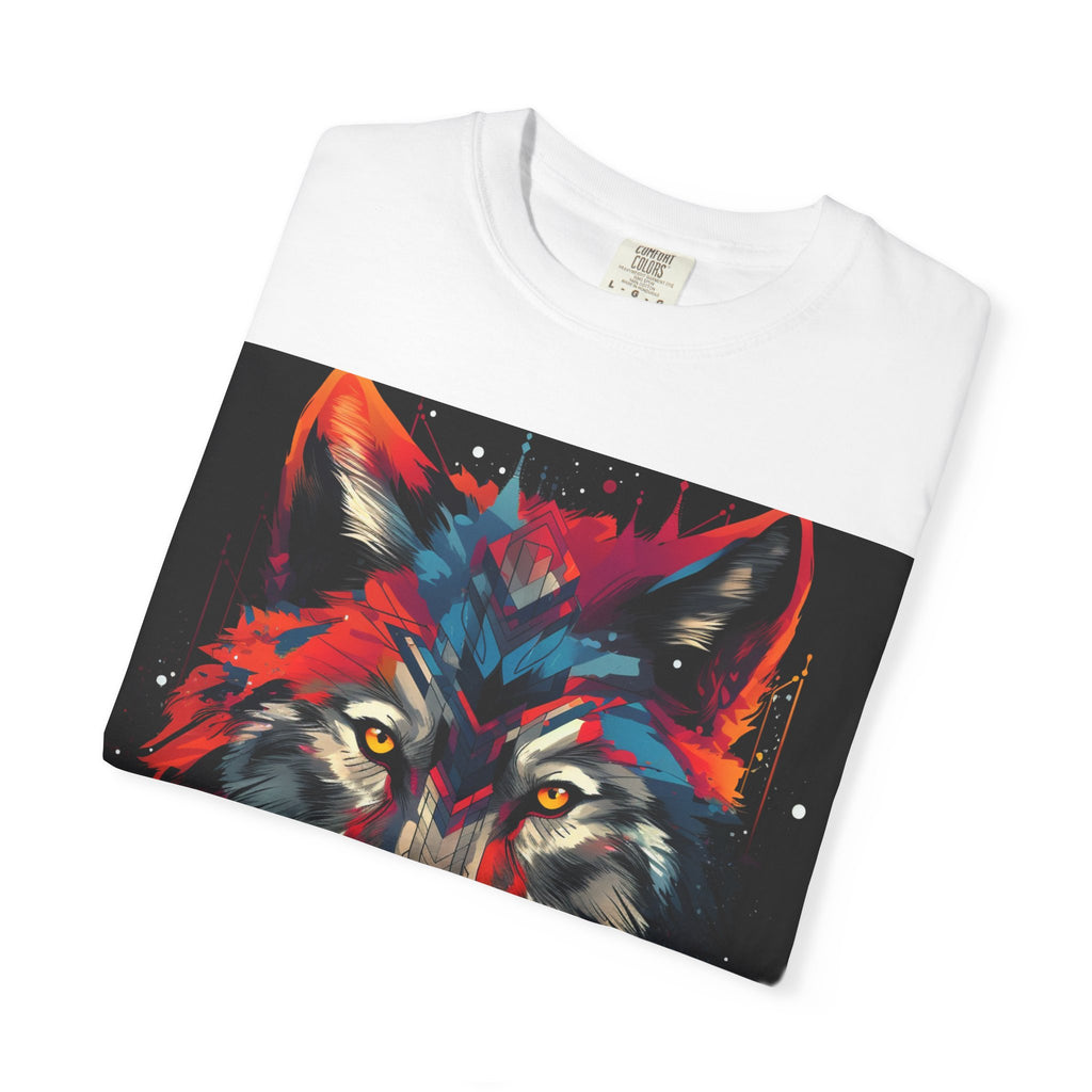 Colorful Wolf Portrait T-Shirt — Geometric Diamond Graphic Tee
