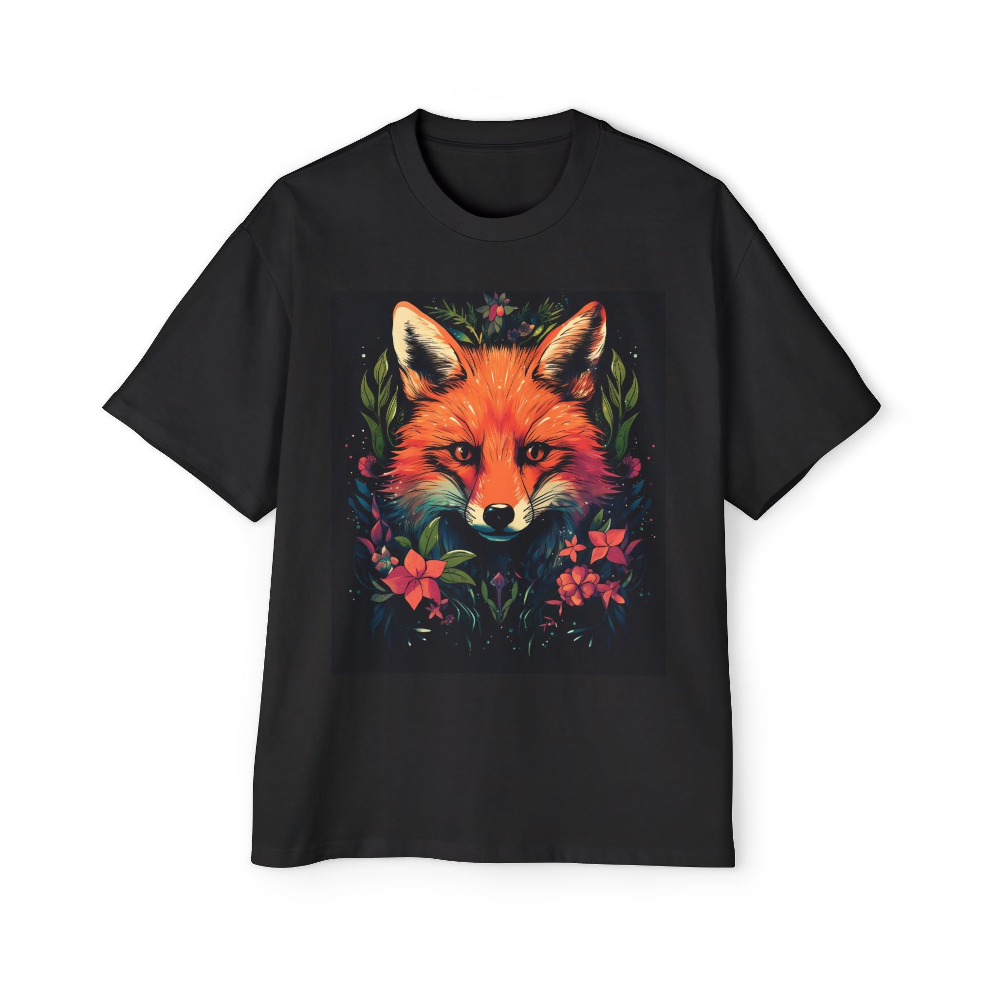 Fox Portrait Tee — Vibrant Floral Fox Graphic T-Shirt
