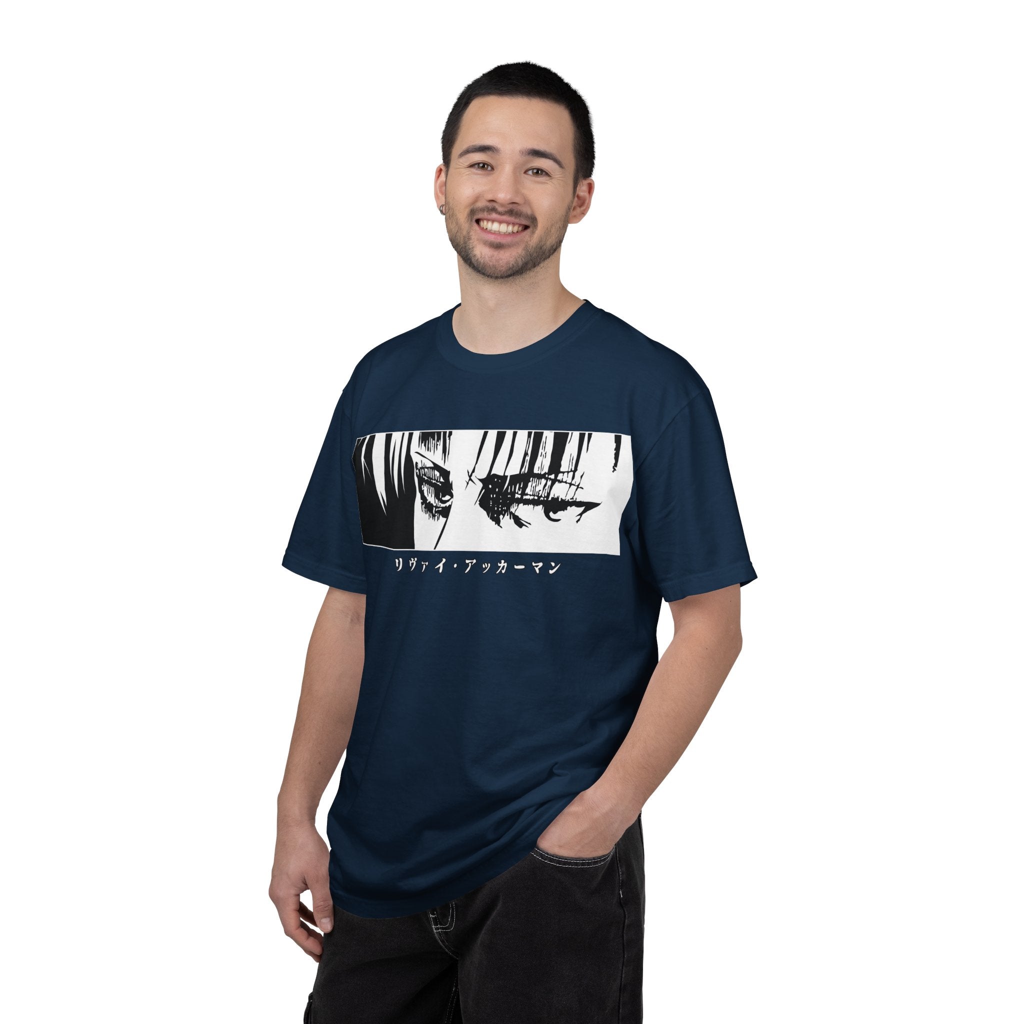 Anime Eyes Graphic T-Shirt — Monochrome Manga Panel with Japanese Text