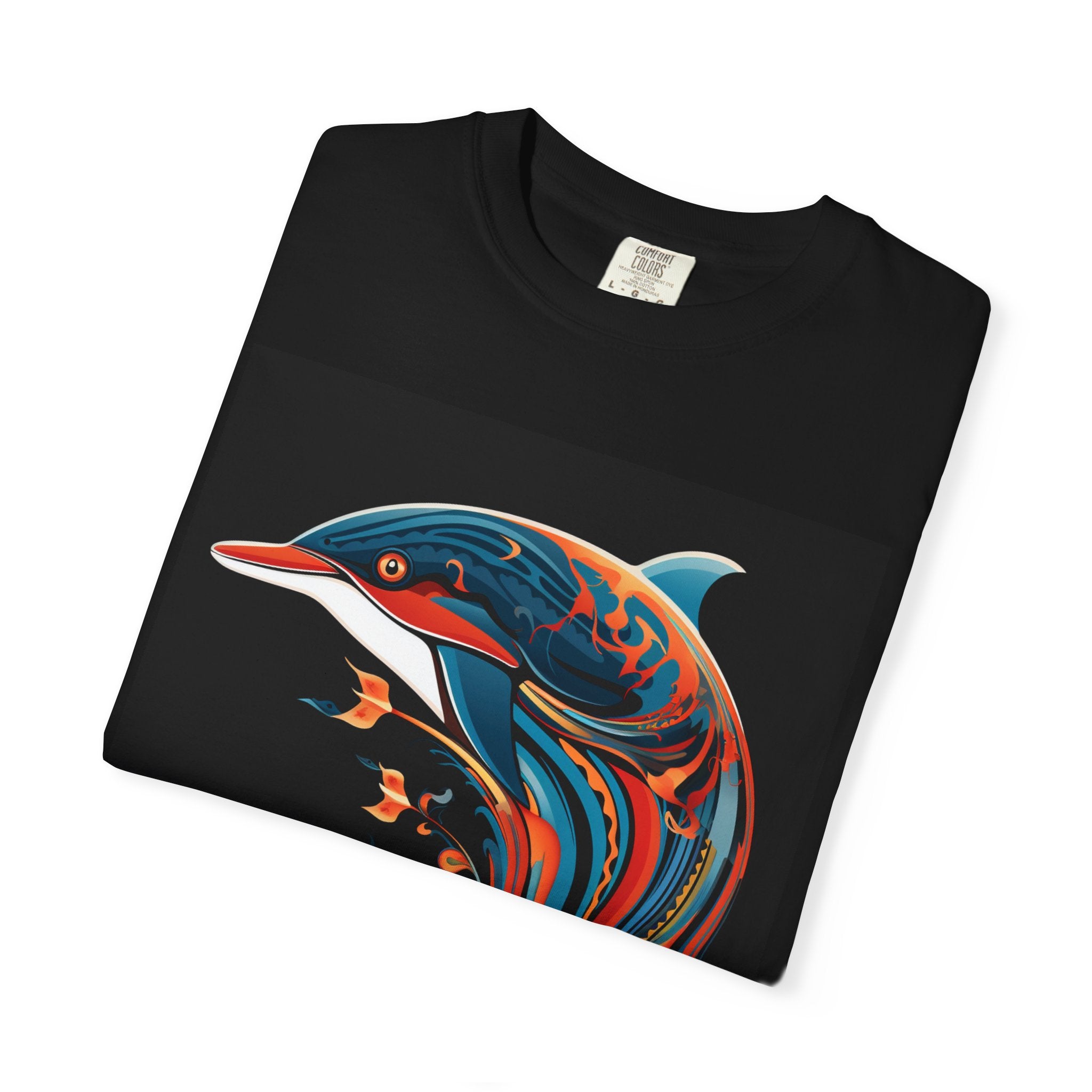 Dolphin Wave Art T-Shirt — Colorful Swirl Ocean Graphic
