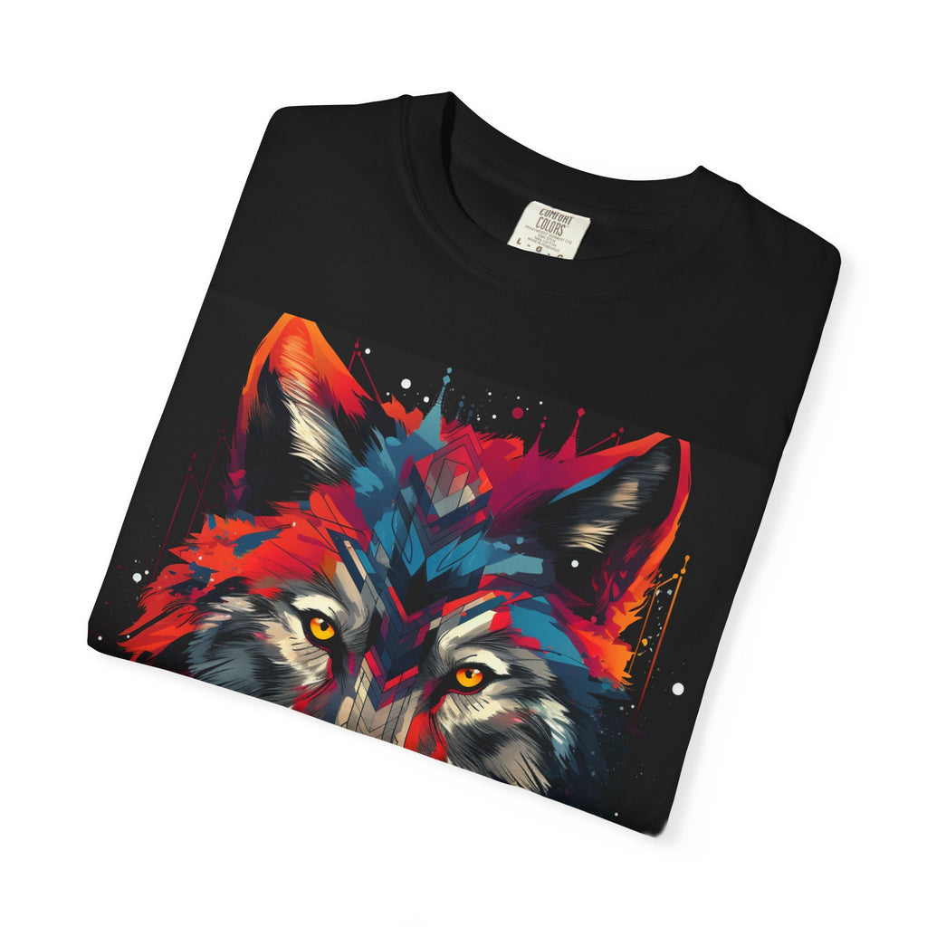 Colorful Wolf Portrait T-Shirt — Geometric Diamond Graphic Tee