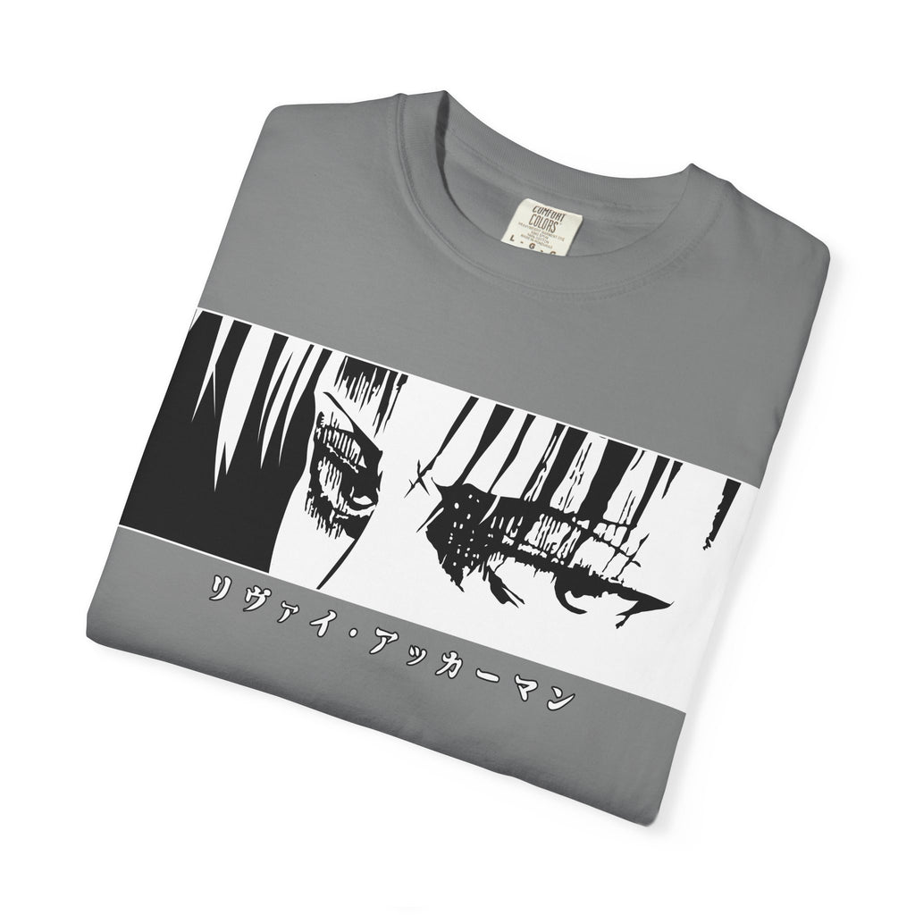 Anime Eyes Graphic T-Shirt — Monochrome Manga Panel with Japanese Text