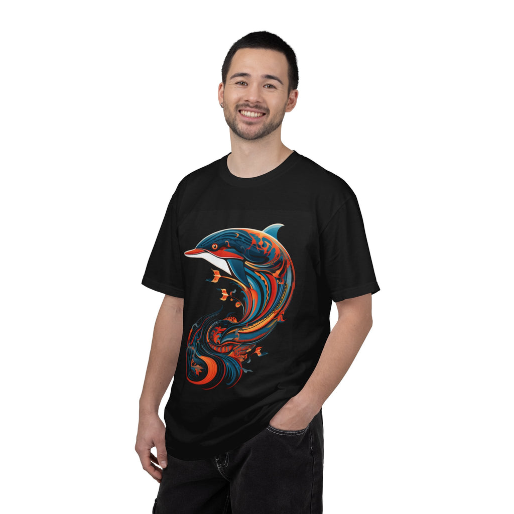 Dolphin Wave Art T-Shirt — Colorful Swirl Ocean Graphic