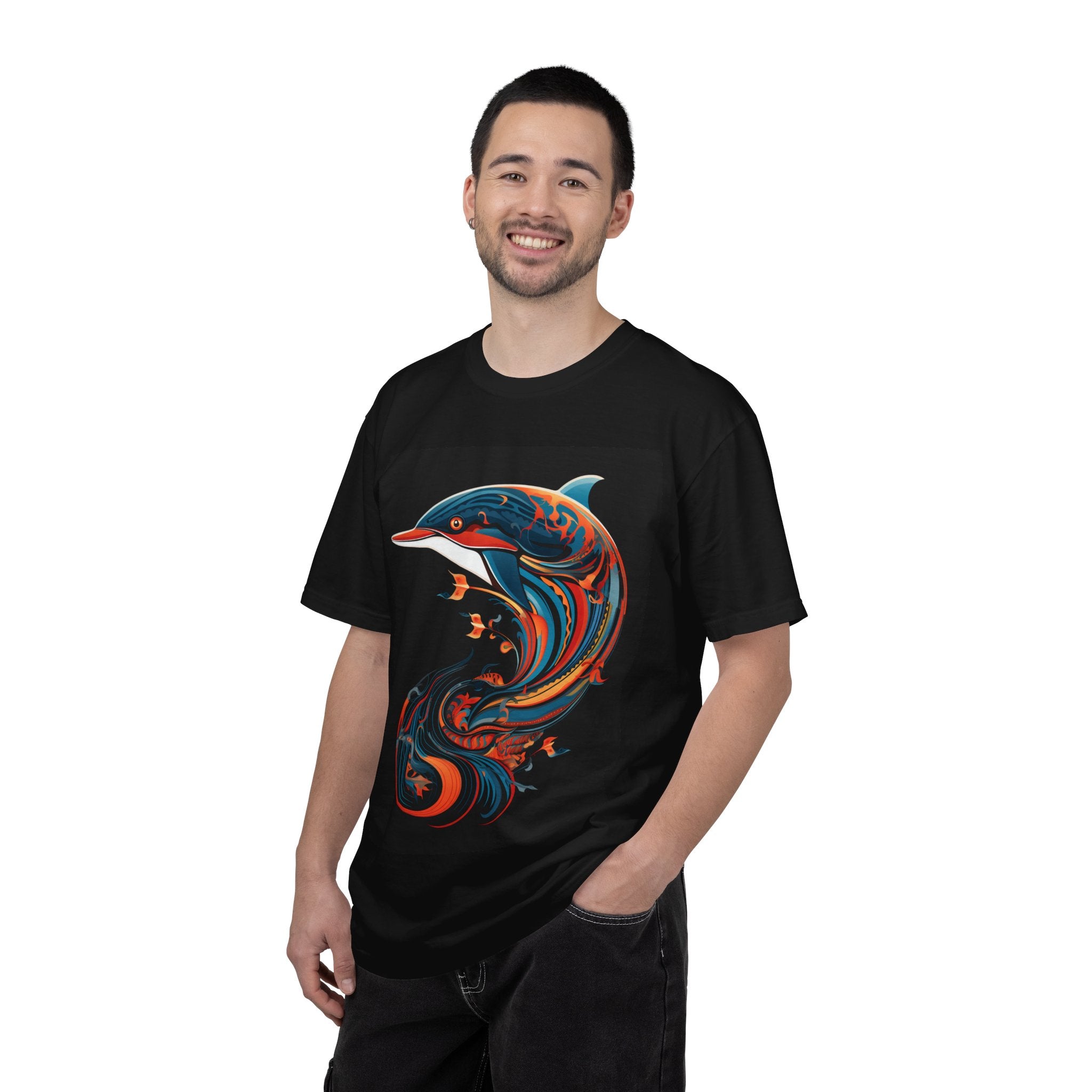 Dolphin Wave Art T-Shirt — Colorful Swirl Ocean Graphic