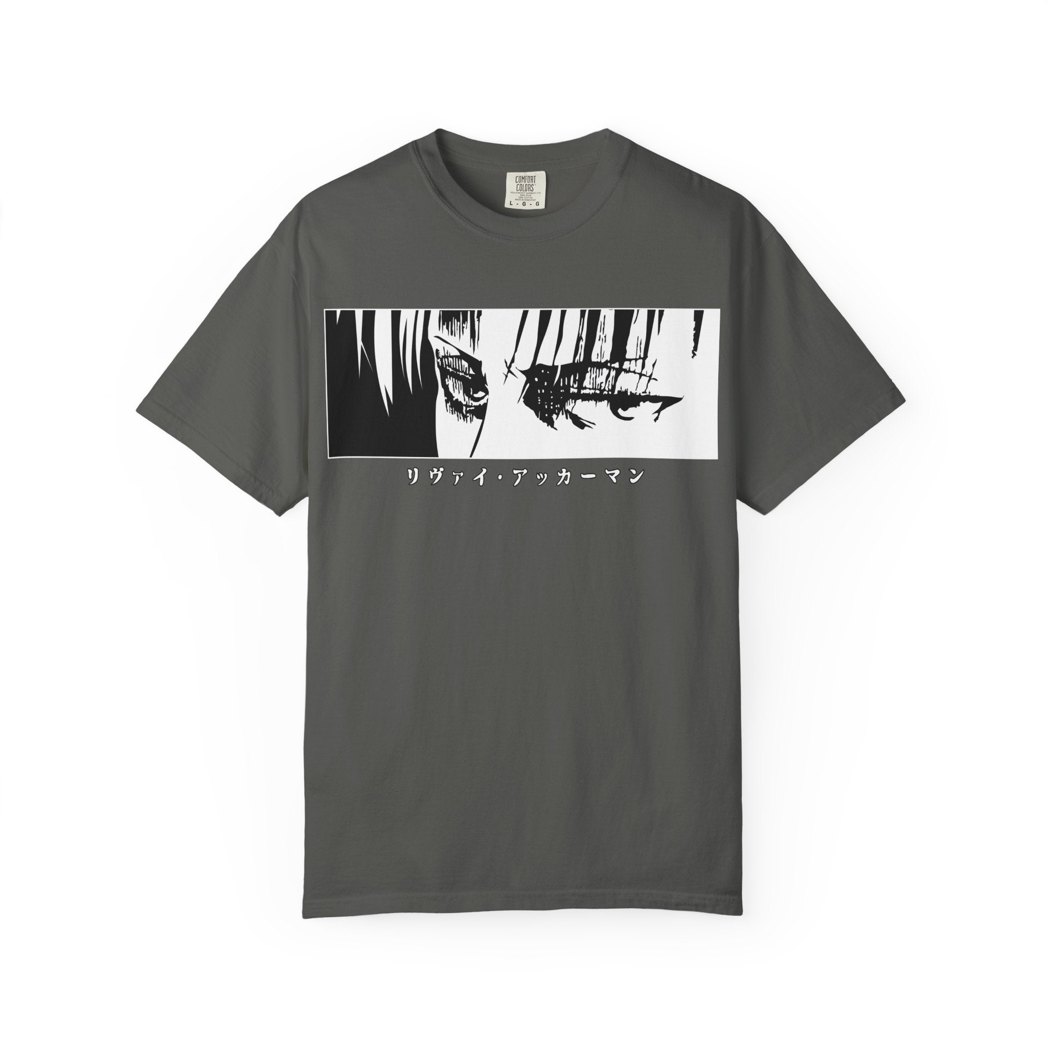 Anime Eyes Graphic T-Shirt — Monochrome Manga Panel with Japanese Text