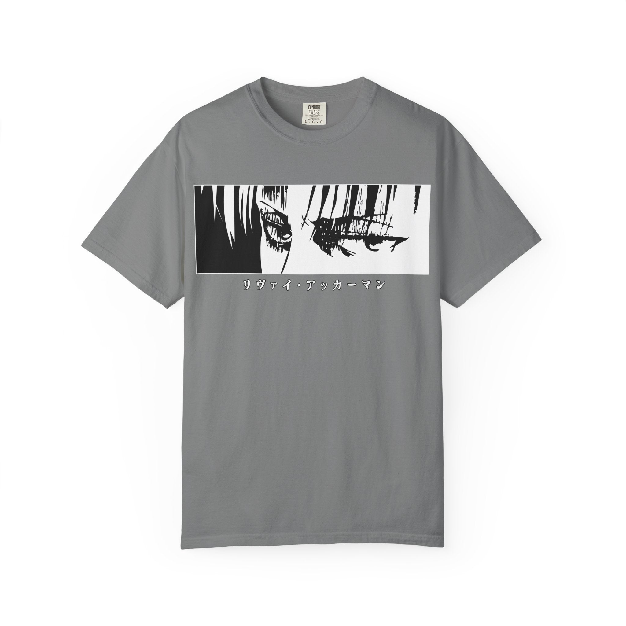 Anime Eyes Graphic T-Shirt — Monochrome Manga Panel with Japanese Text