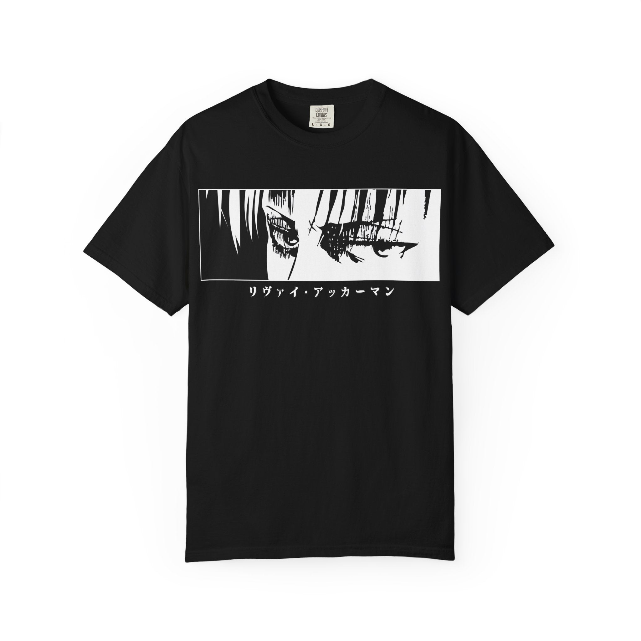 Anime Eyes Graphic T-Shirt — Monochrome Manga Panel with Japanese Text