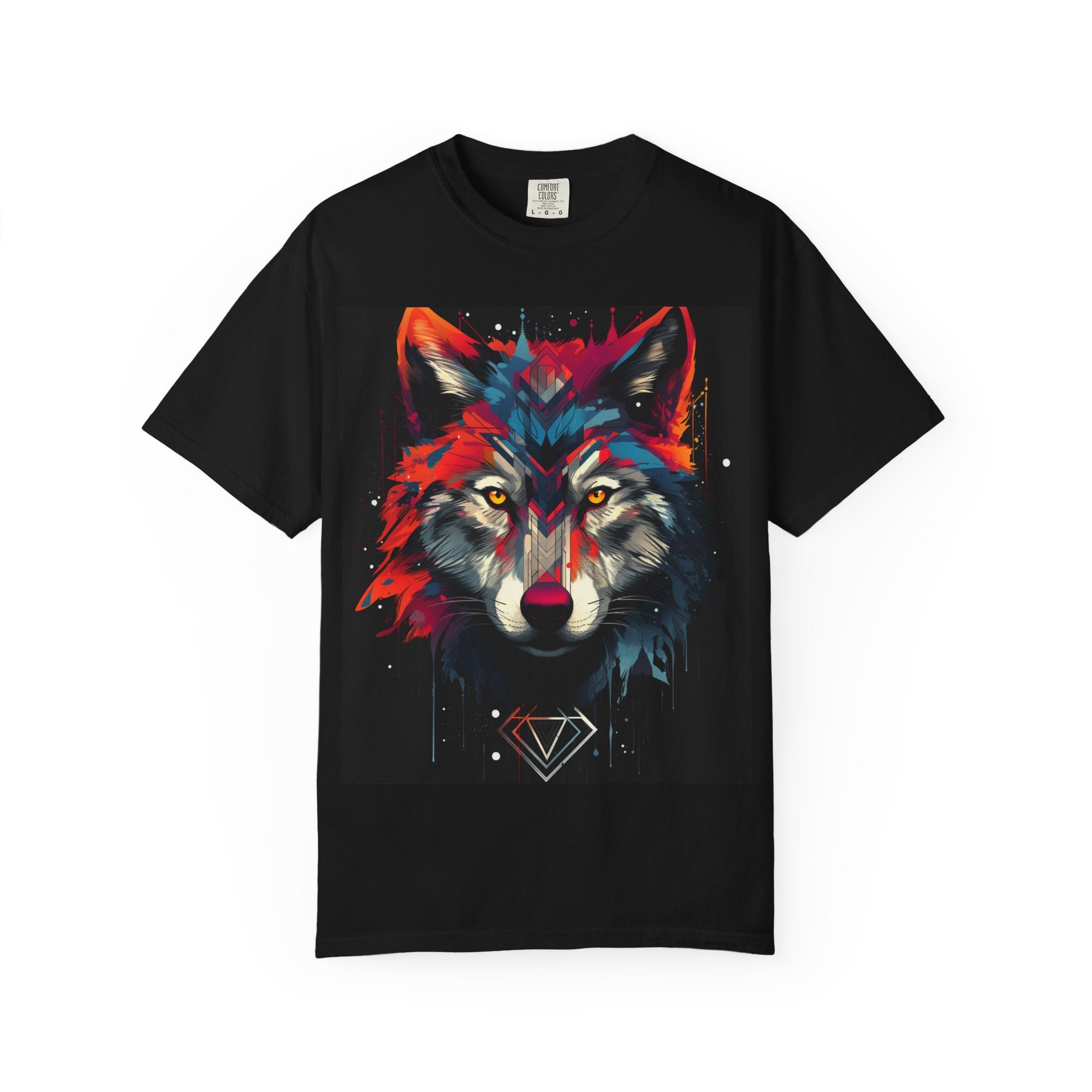 Colorful Wolf Portrait T-Shirt — Geometric Diamond Graphic Tee