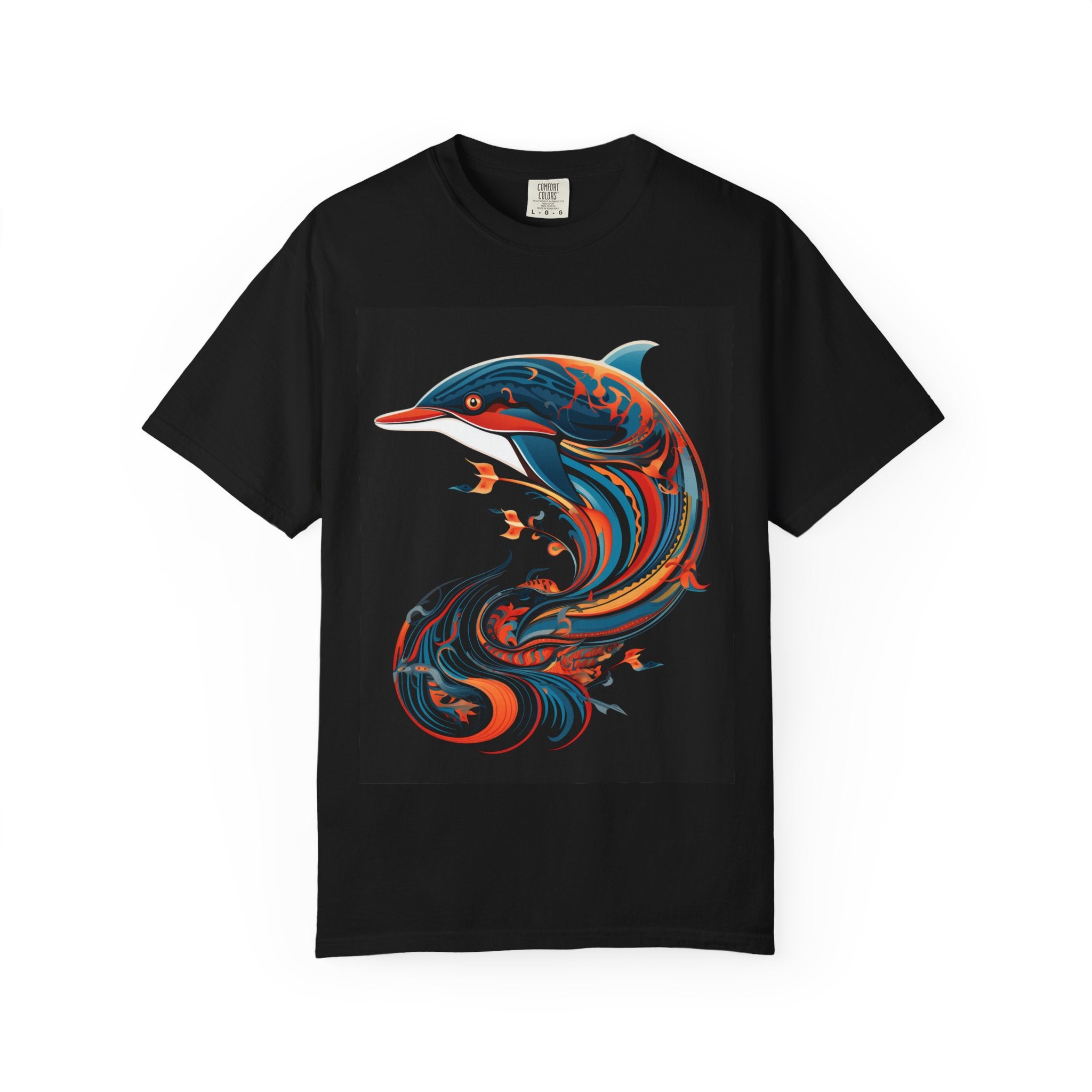 Dolphin Wave Art T-Shirt — Colorful Swirl Ocean Graphic